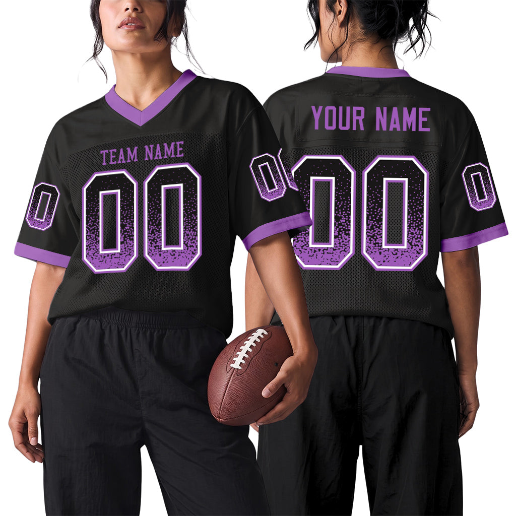 Custom Black Medium Purple-White Mesh Drift Fashion Mesh Football Jersey