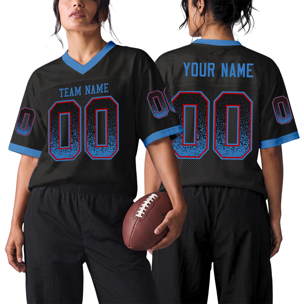 Custom Black Powder Blue-Red Mesh Drift Fashion Mesh Football Jersey
