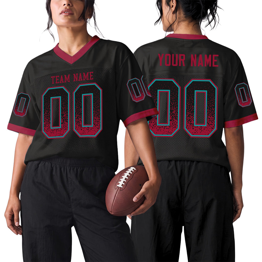 Custom Black Crimson-Teal Mesh Drift Fashion Mesh Football Jersey