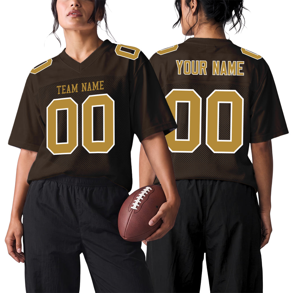 Custom Brown Old Gold-White Mesh Football Jersey
