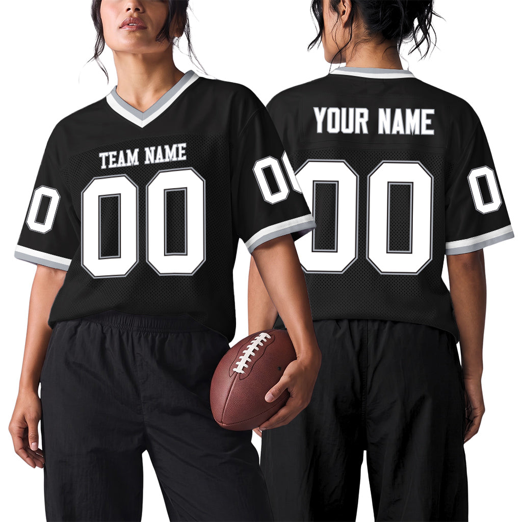 Custom Black White-Gray Mesh Football Jersey