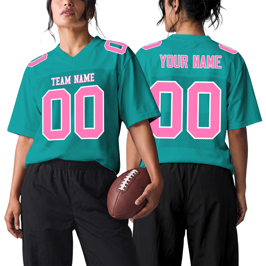 Custom Aqua Pink-White Football Jersey