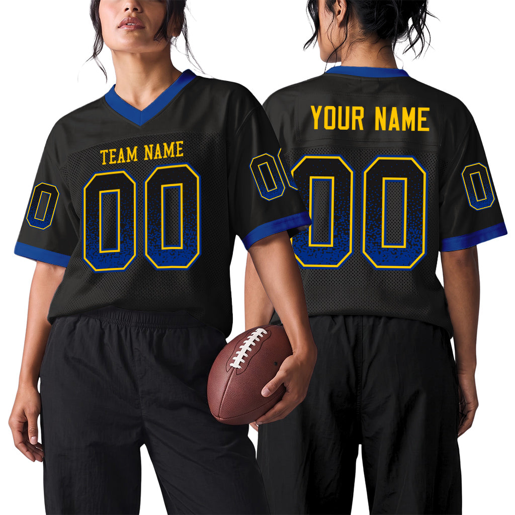 Custom Black Royal-Yellow Mesh Drift Fashion Mesh Football Jersey