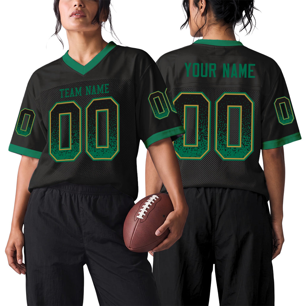 Custom Black Kelly Green-Old Gold Mesh Drift Fashion Mesh Football Jersey