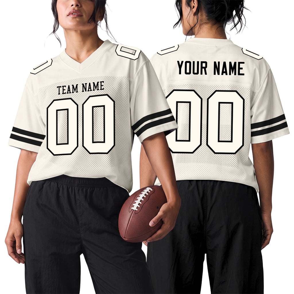 Custom Cream Cream-Black Mesh Football Jersey