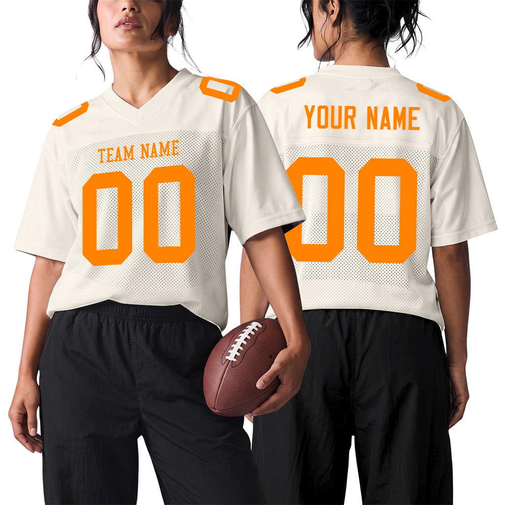 Custom Cream Bay Orange Mesh Football Jersey