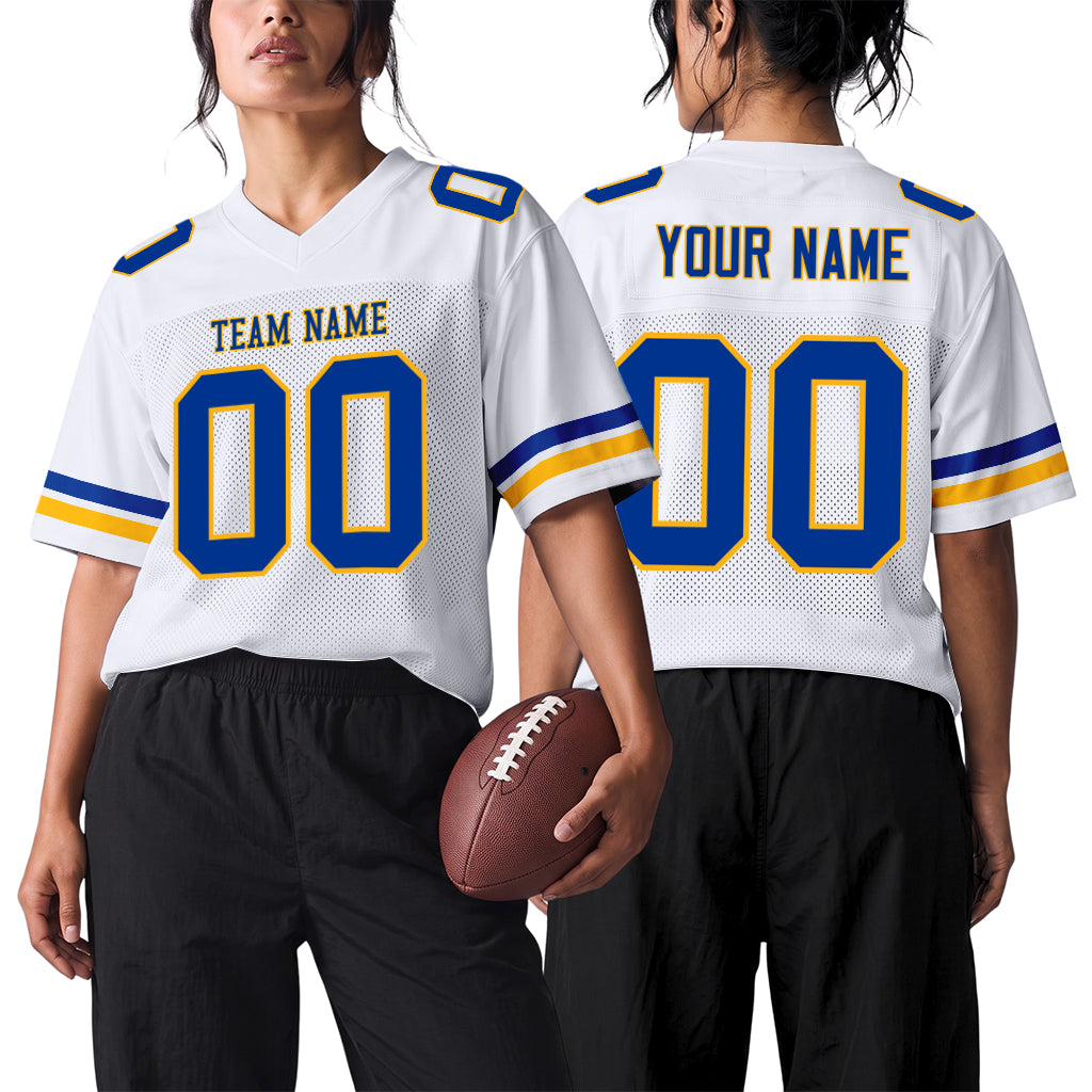 Custom White Royal-Gold Mesh Football Jersey