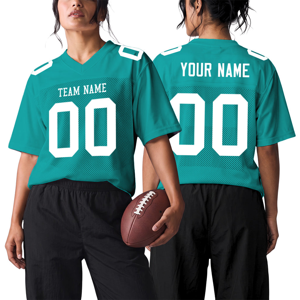 Custom Aqua White Mesh Football Jersey