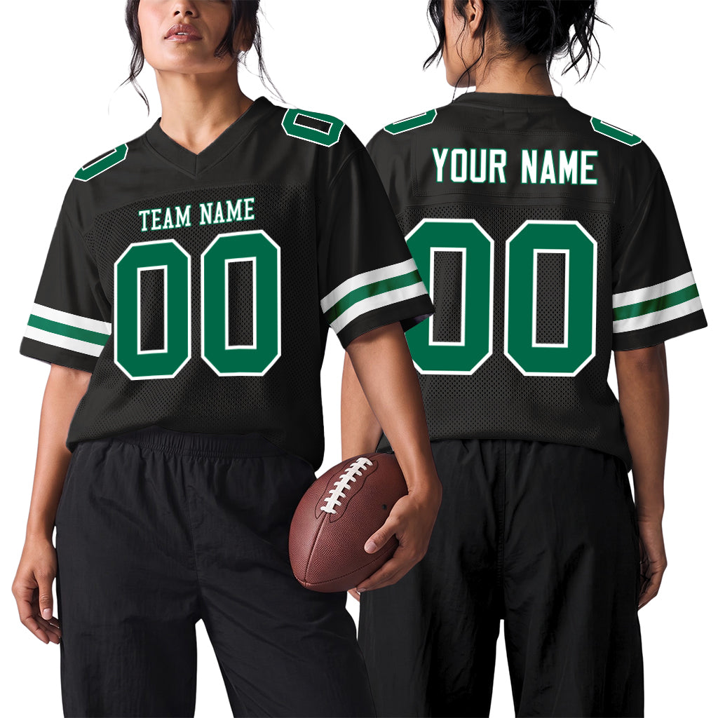 Custom Black Kelly Green-White Custom Name Mesh Football Jersey
