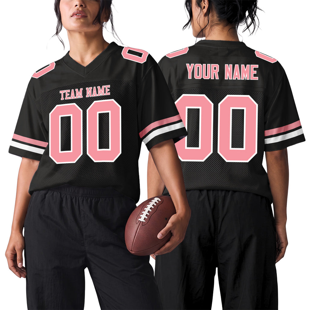 Custom Black Medium Pink-White Custom Name Mesh Football Jersey