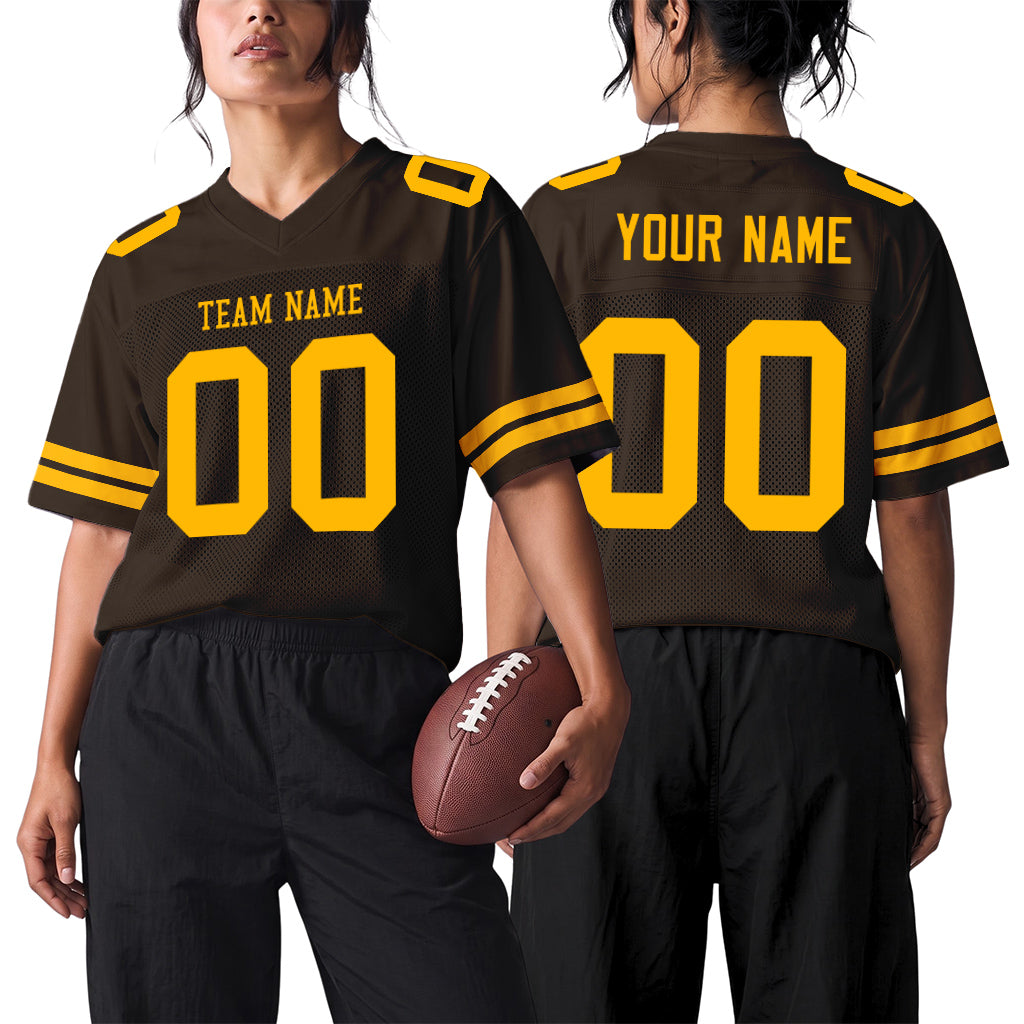 Custom Brown Gold Mesh Football Jersey