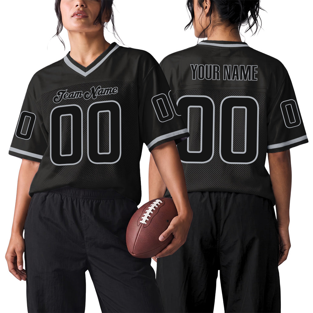 Custom Black Black-Gray Mesh Throwback Mesh Football Jersey