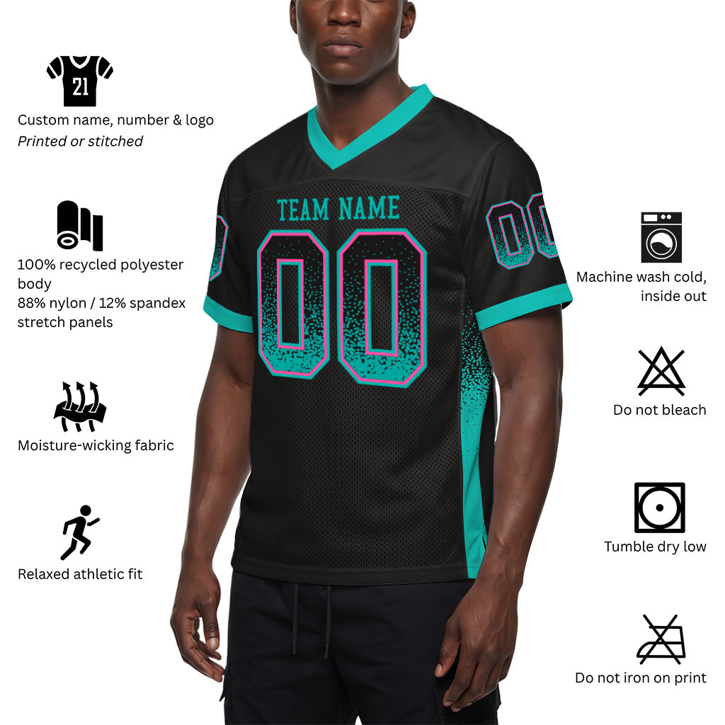 Custom Black Aqua-Pink Mesh Drift Fashion Mesh Football Jersey
