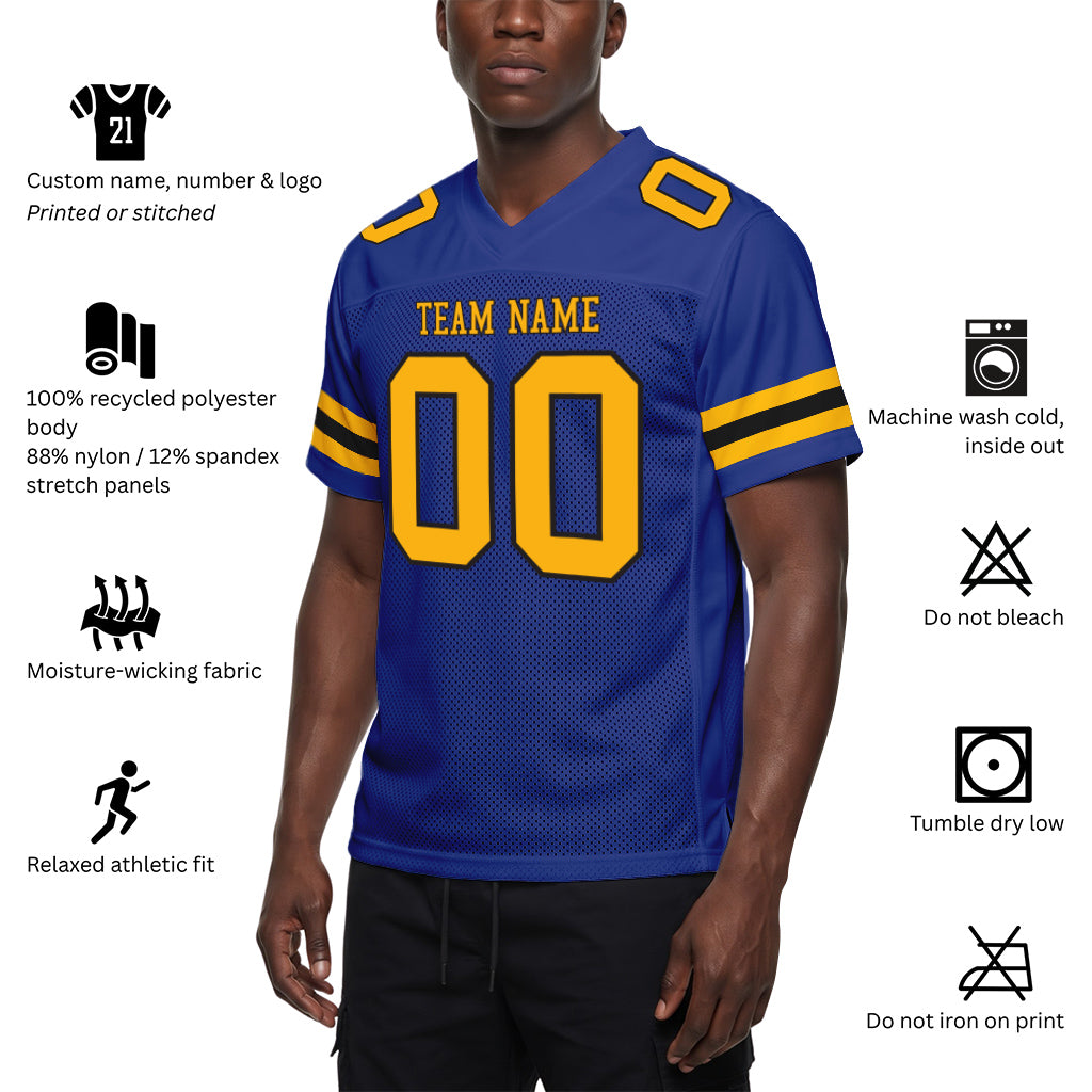 Custom Royal Yellow-Black Mesh Football Jersey