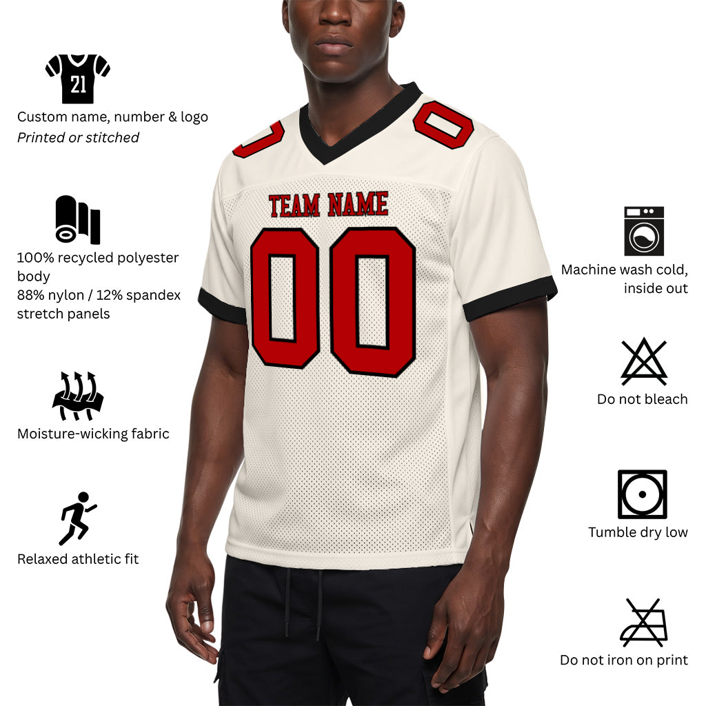 Custom Cream Red-Black Mesh Football Jersey