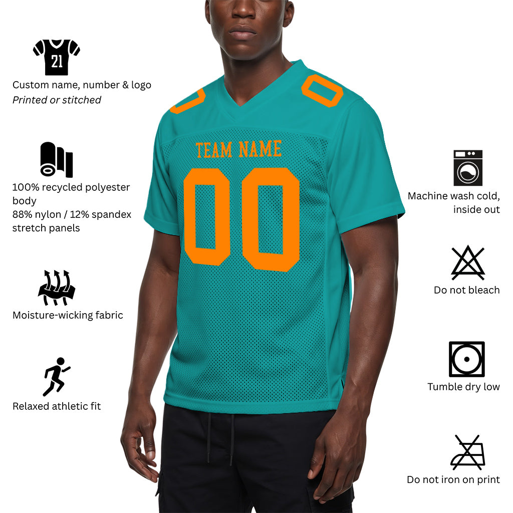 Custom Aqua Bay Orange Mesh Football Jersey