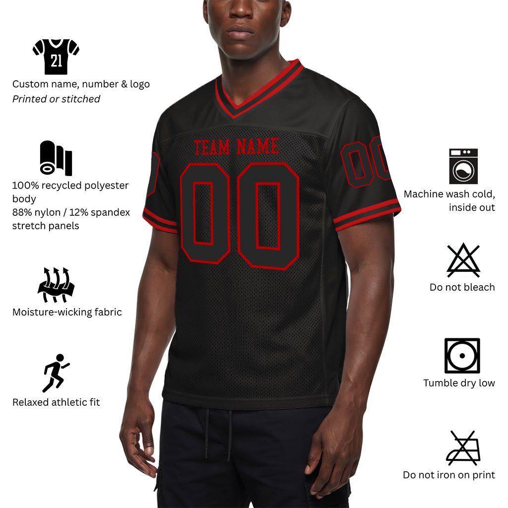 Custom Black Red Mesh Throwback Mesh Football Jersey