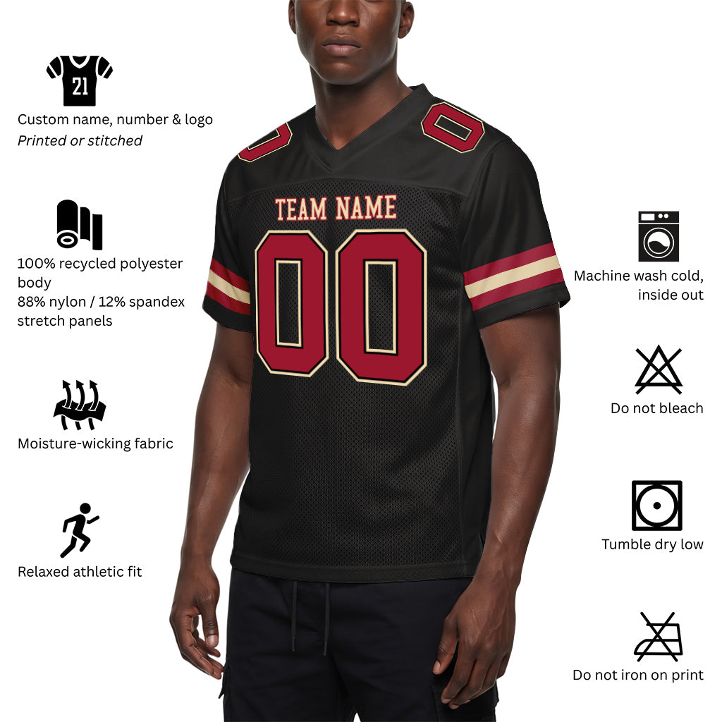 Custom Black Cardinal-Cream Mesh Football Jersey