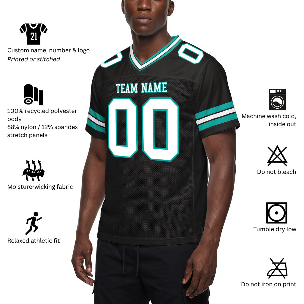 Custom Black White-Aqua Mesh Football Jersey