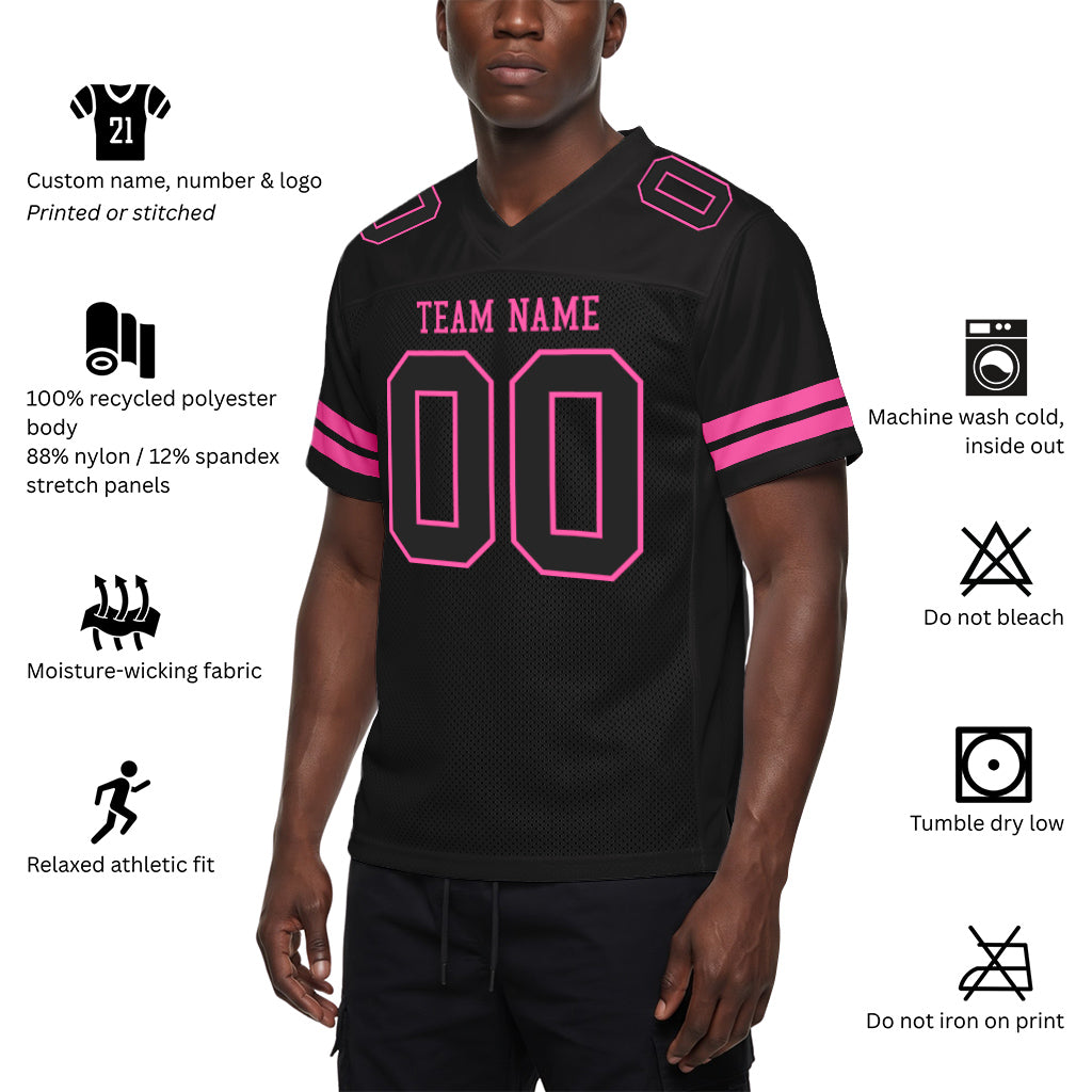 Custom Black Black-Pink Mesh Football Jersey