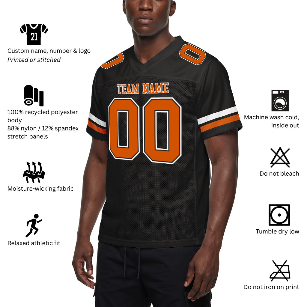Custom Black Texas Orange-White Custom Name Mesh Football Jersey