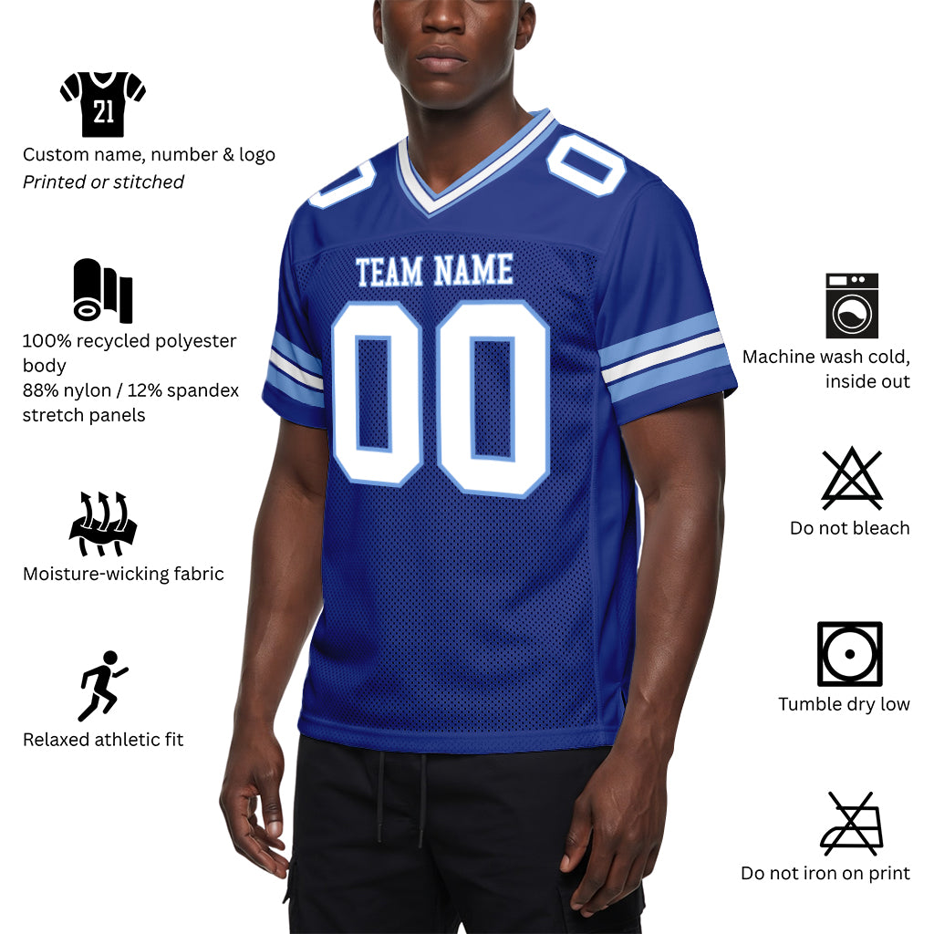 Custom Royal White-Light Blue Mesh Football Jersey
