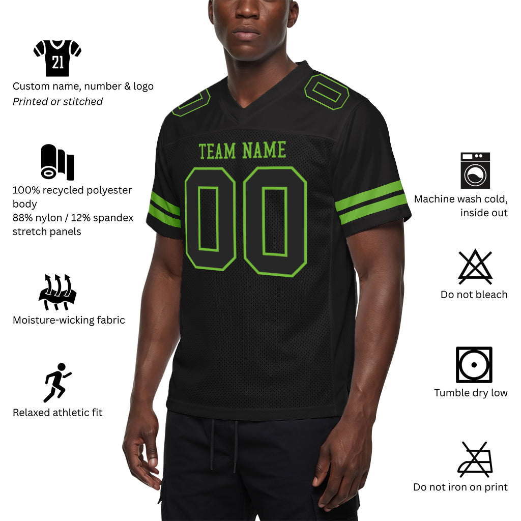 Custom Black Black-Neon Green Mesh Football Jersey