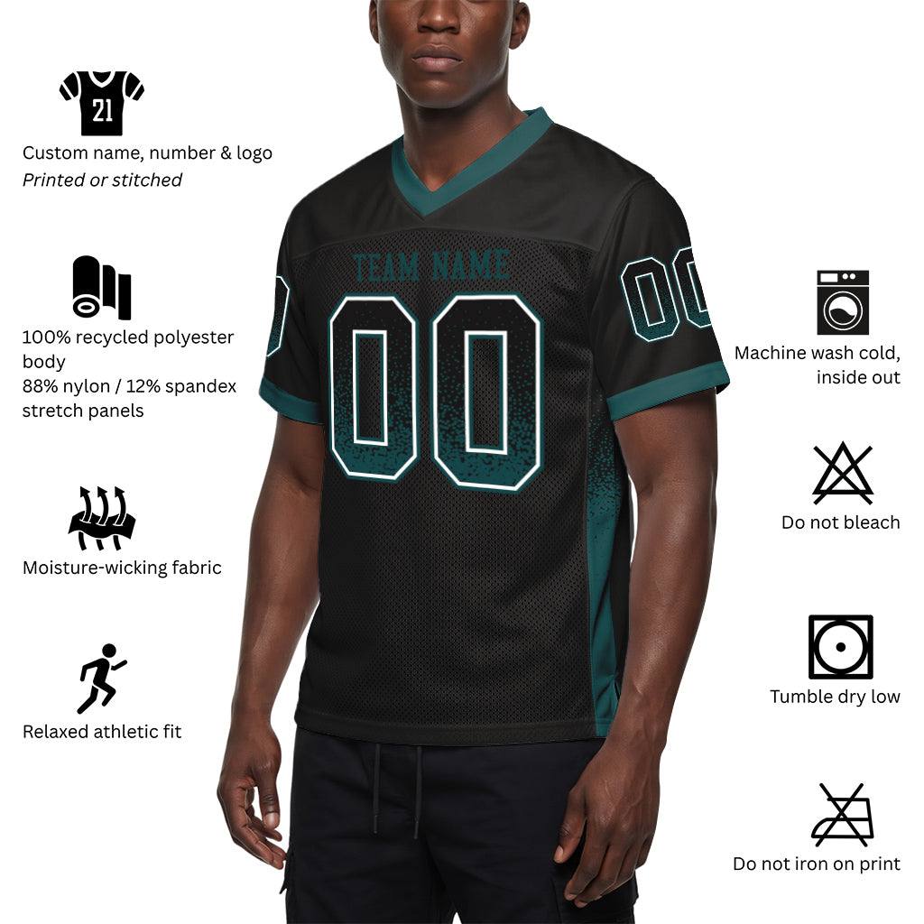 Custom Black Midnight Green-Gray Drift Fashion Custom Name Mesh Football Jersey