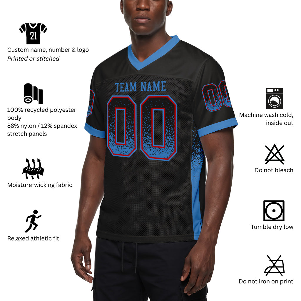 Custom Black Powder Blue-Red Mesh Drift Fashion Mesh Football Jersey