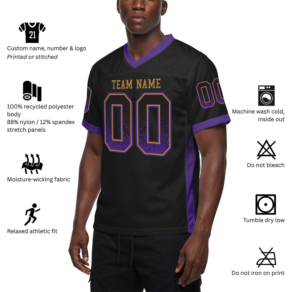 Custom Black Purple-Old Gold Drift Fashion Mesh Football Jersey