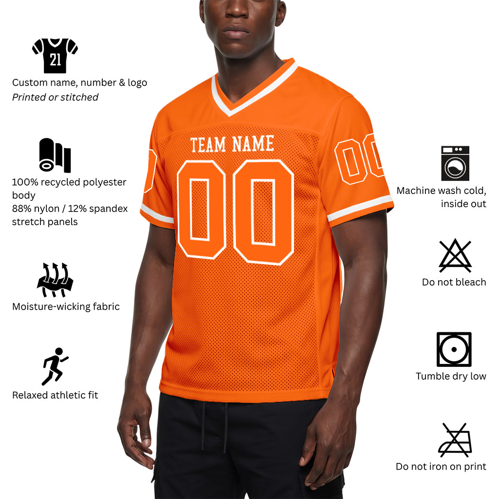 Custom Orange White Mesh Football Jersey