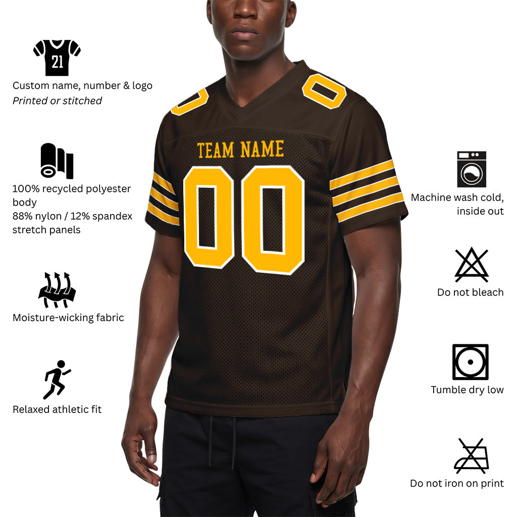 Custom Brown Gold-White Football Jersey