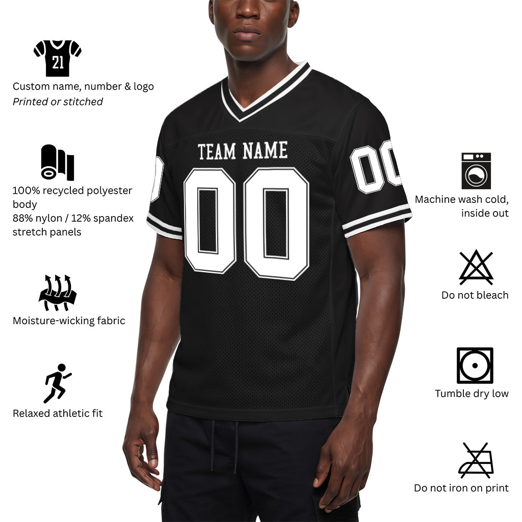 Custom Black White Mesh Football Jersey