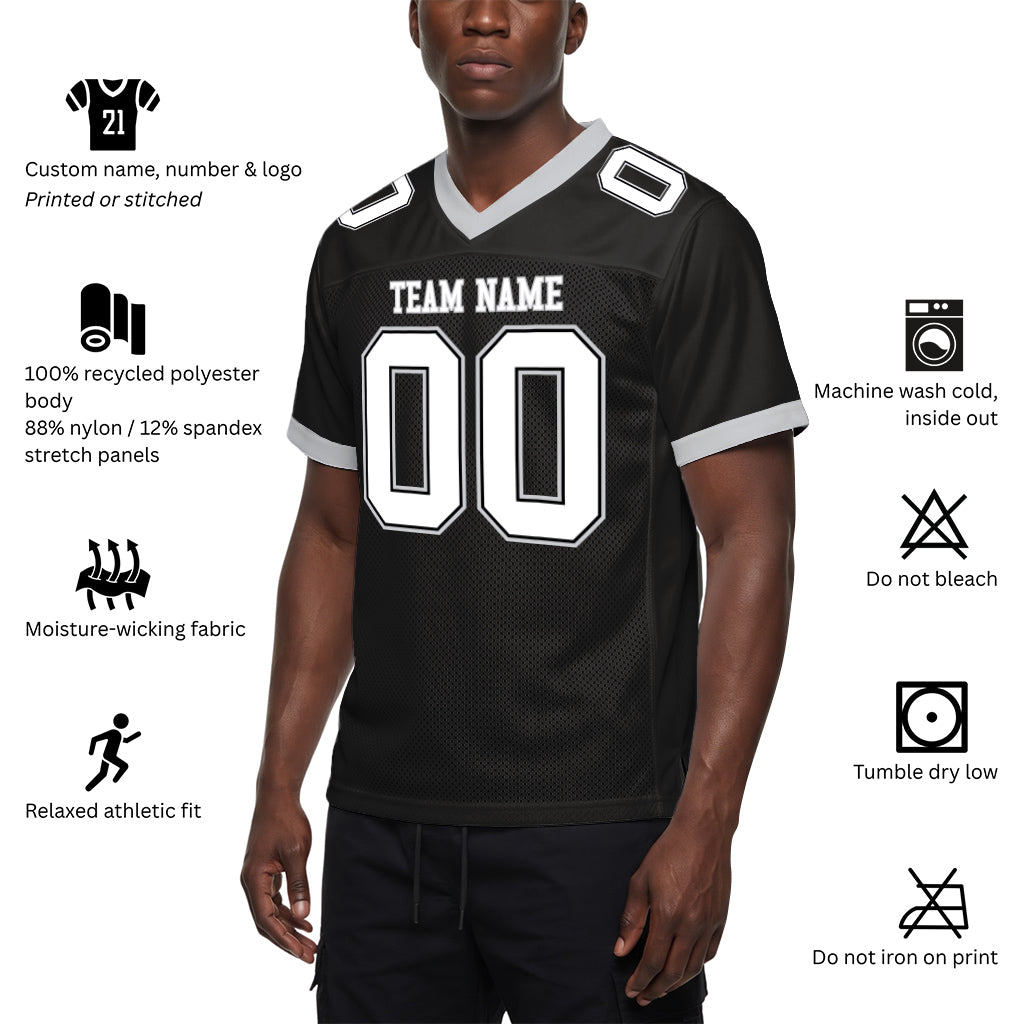 Custom Black White-Gray Custom Name Mesh Football Jersey