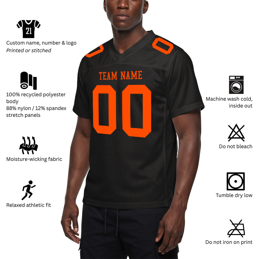 Custom Black Orange Mesh Football Jersey