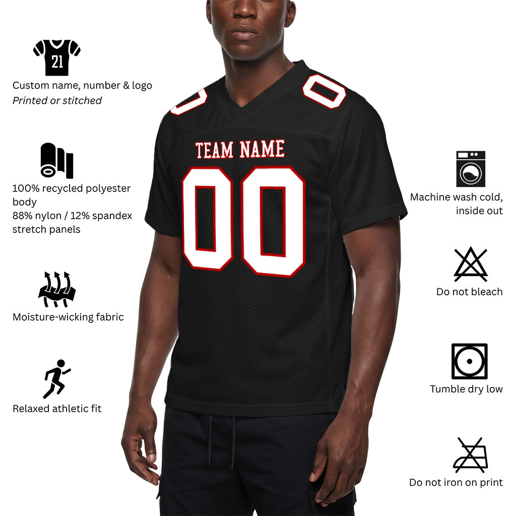 Custom Black White-Red Mesh Football Jersey