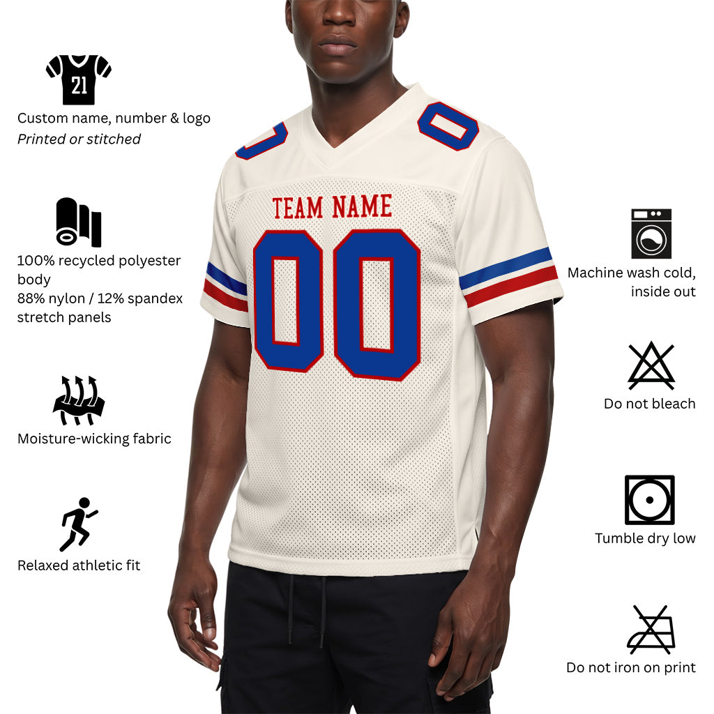 Custom Cream Royal-Red Mesh Football Jersey