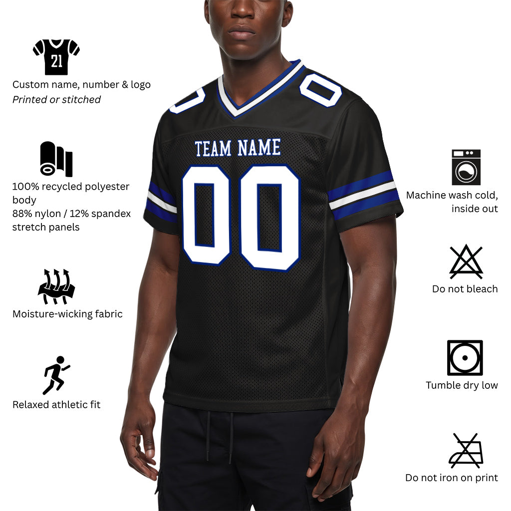 Custom Black White-Royal Mesh Football Jersey
