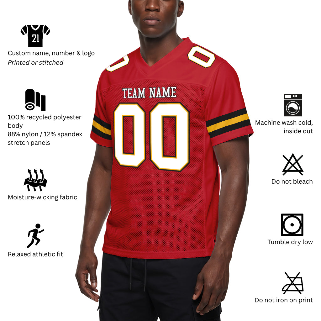 Custom Red White-Gold Mesh Football Jersey
