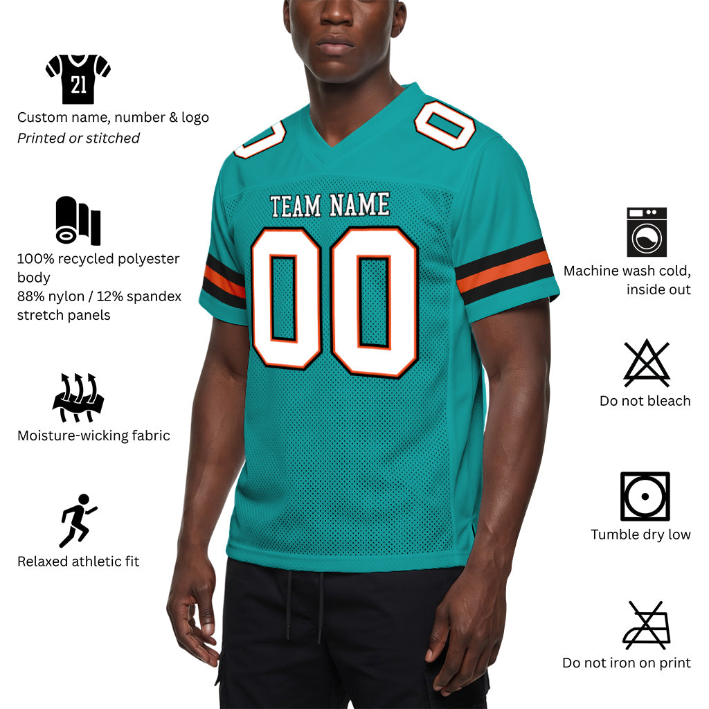 Custom Aqua White-Orange Mesh Football Jersey