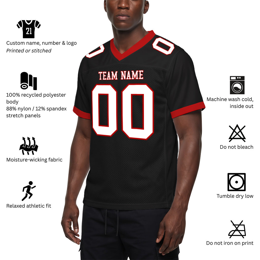 Custom Black White-Red Mesh Football Jersey