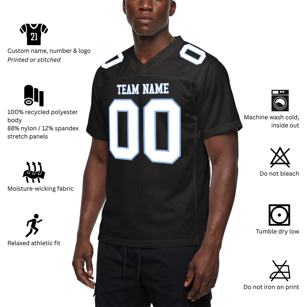 Custom Black White-Light Blue Mesh Football Jersey