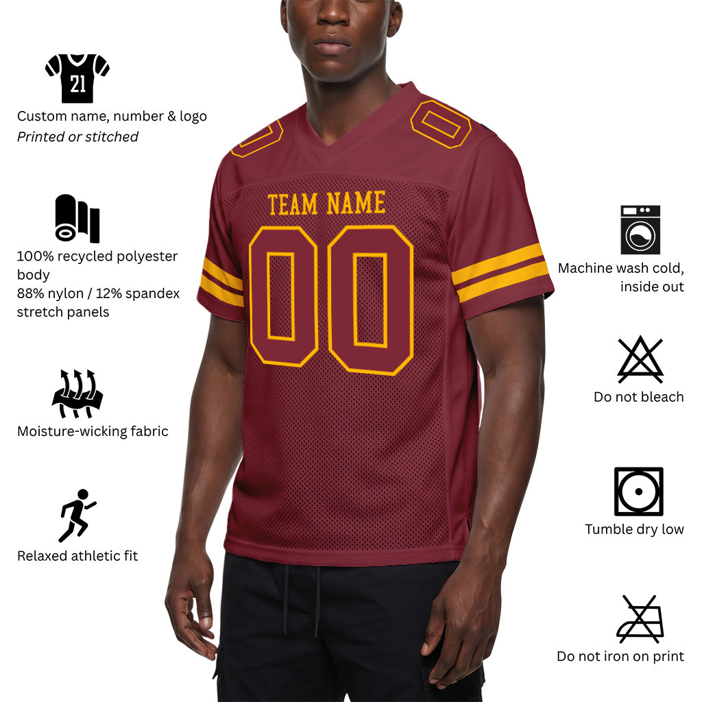 Custom Burgundy Burgundy-Gold Mesh Football Jersey