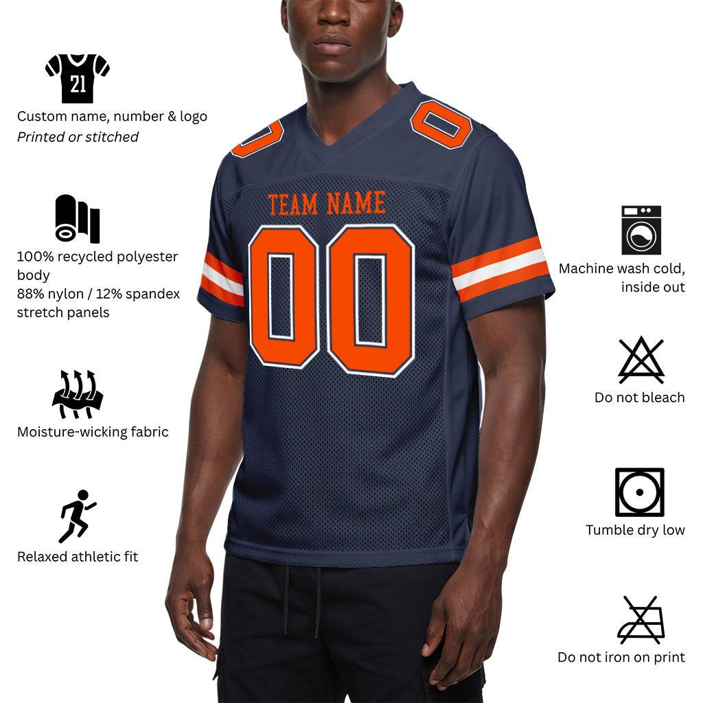 Custom Navy Orange-White Mesh Football Jersey