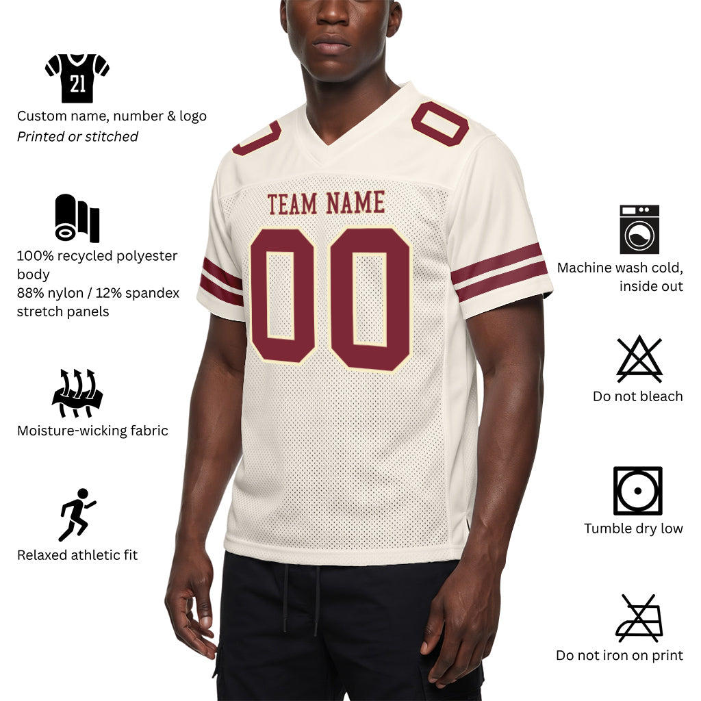 Custom Cream Burgundy Mesh Football Jersey