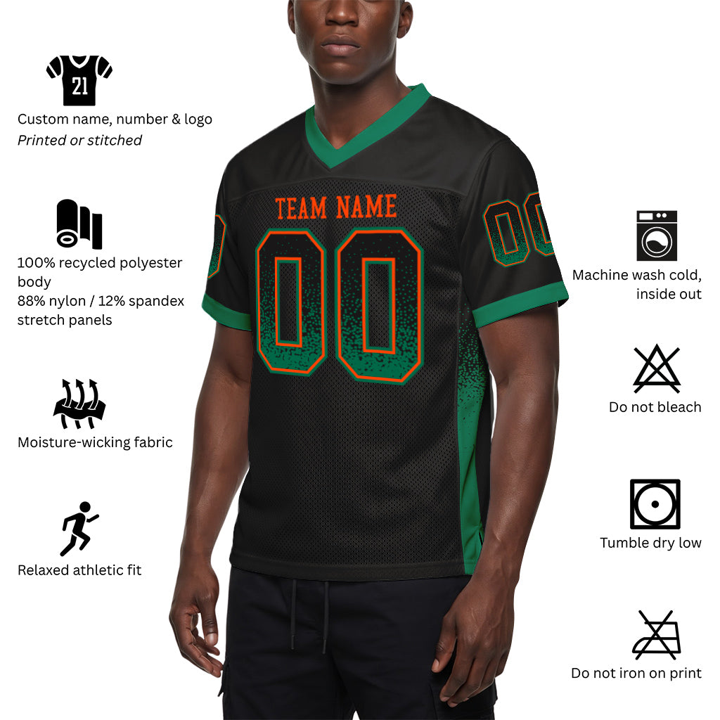 Custom Black Kelly Green-Orange Mesh Drift Fashion Mesh Football Jersey