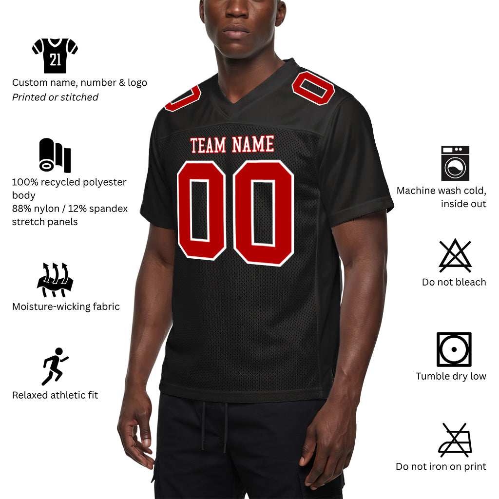 Custom Black Scarlet-White Custom Name Mesh Football Jersey