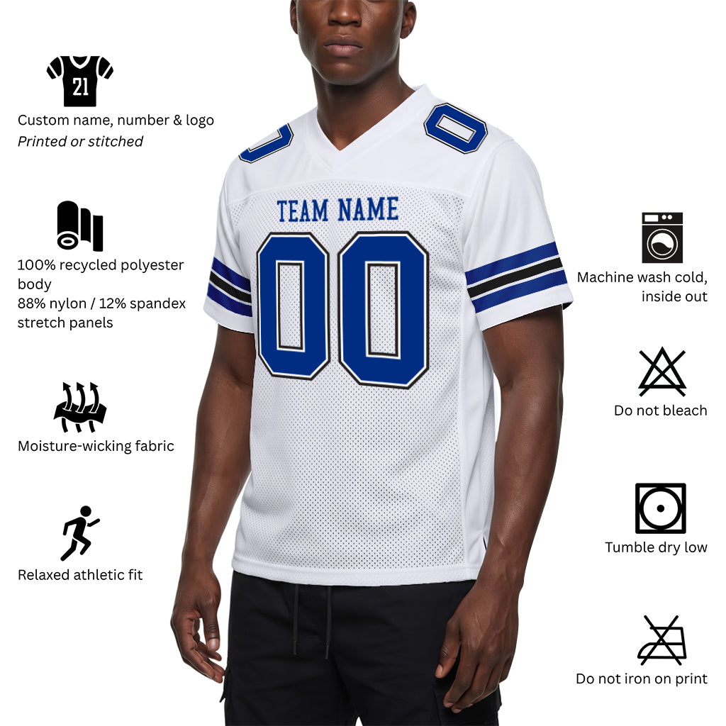 Custom White Royal-Black Mesh Football Jersey
