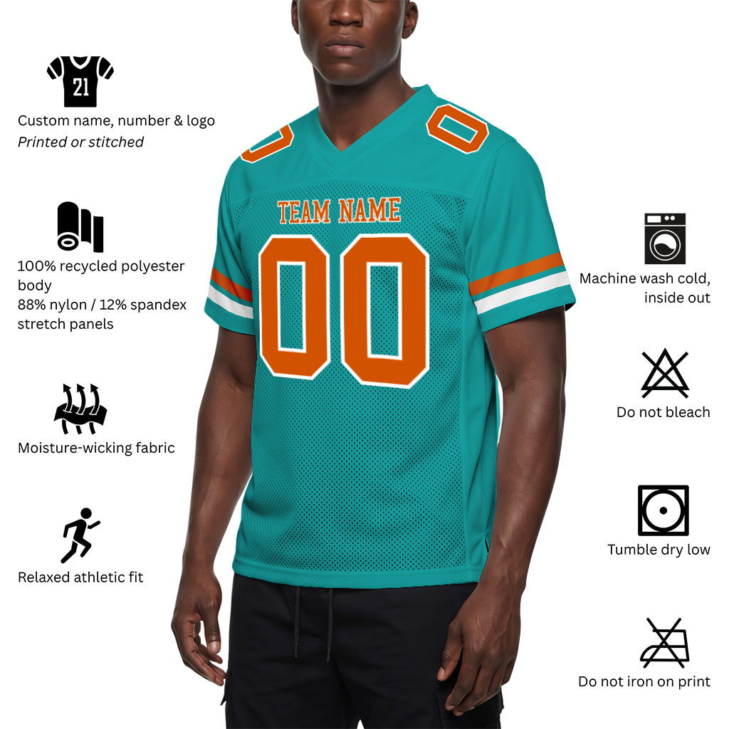 Custom Aqua Texas Orange-White Custom Name Mesh Football Jersey