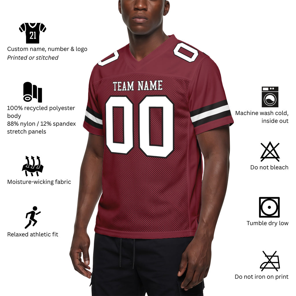 Custom Burgundy White-Black Mesh Football Jersey